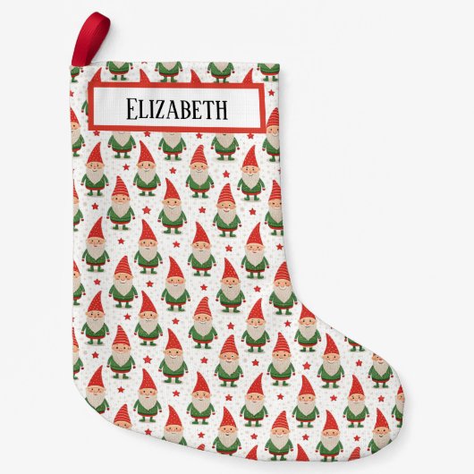 Charming Red Hat Green Gnome Holiday Stocking スモールクリスマスストッキング (正面)