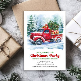 Charming red truck Christmas scene rustic invites 招待状