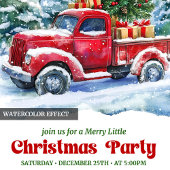 Charming red truck Christmas scene rustic invites 招待状