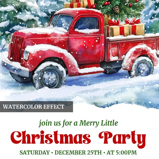 Charming red truck Christmas scene rustic invites 招待状