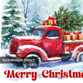 Charming red truck winter scene rustic holiday  クッション