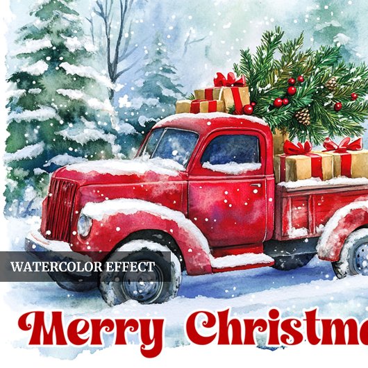 Charming red truck winter scene rustic holiday クッション