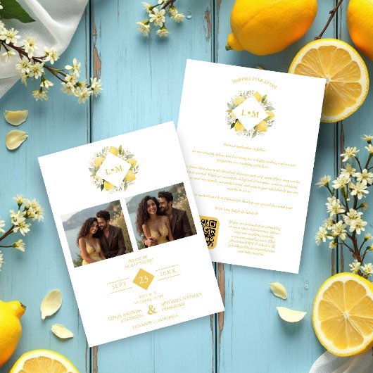 Charming Romantic Cluster Lemons Initials 2-Photos セーブザデート
