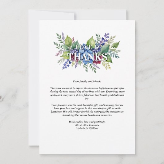 Charming Romantic Floral & Transparency Overlay サンキューカード (裏面)