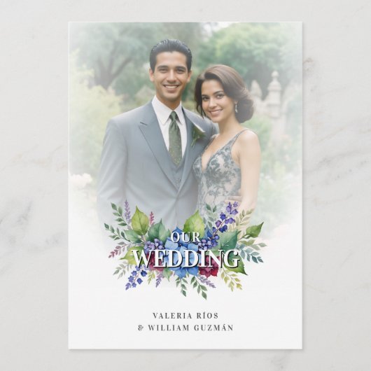 Charming Romantic Floral & Transparency Overlay 招待状 (正面)