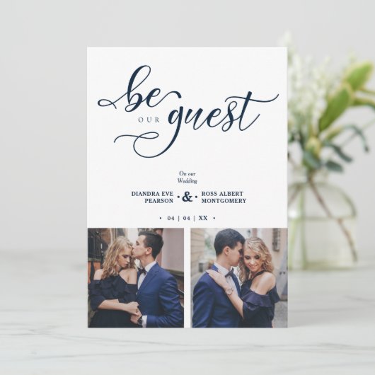 Charming Romantic Script Navy Blue  2 Multi Photo 招待状 (スタンド正面)