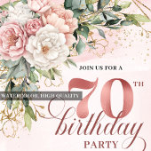 Charming Rose Gold Eucalyptus Greenery 70 Birthday 招待状