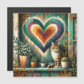 Charming Rustic Cat Heart Teal, Amber & Cream  (正面/裏面)