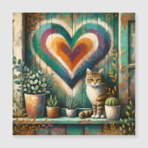Charming Rustic Cat Heart Teal, Amber & Cream 