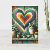 Charming Rustic Cat Heart Teal, Amber & Cream 