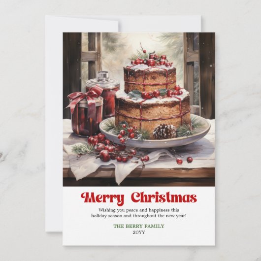 Charming rustic Christmas scene bold typographic シーズンカード (正面)