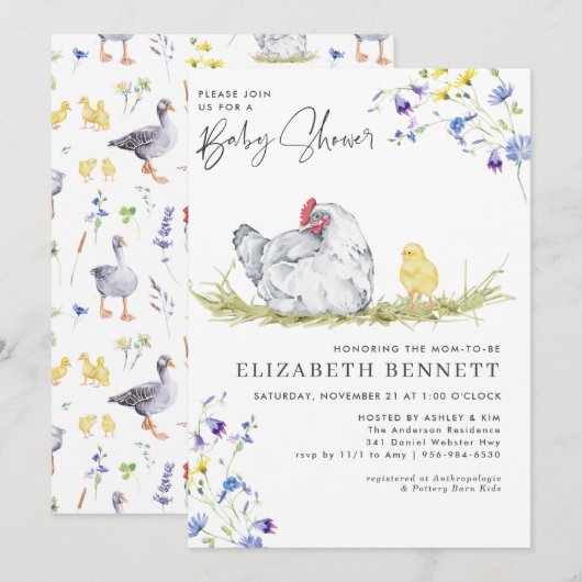 Charming Rustic Farmhouse | Chicken Baby  招待状 (正面/裏面)