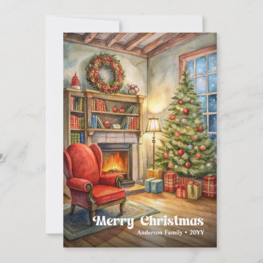 Charming rustic festive scene with holly accents シーズンカード (正面)