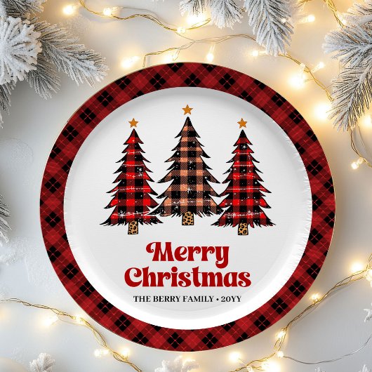 Charming Rustic Plaid Tree Christmas Paper Plates ペーパープレート