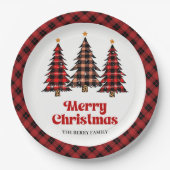 Charming Rustic Plaid Tree Christmas Paper Plates ペーパープレート (正面)