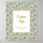 Charming Sage Green Gold Leaves Wedding Custom  ポスター (正面)