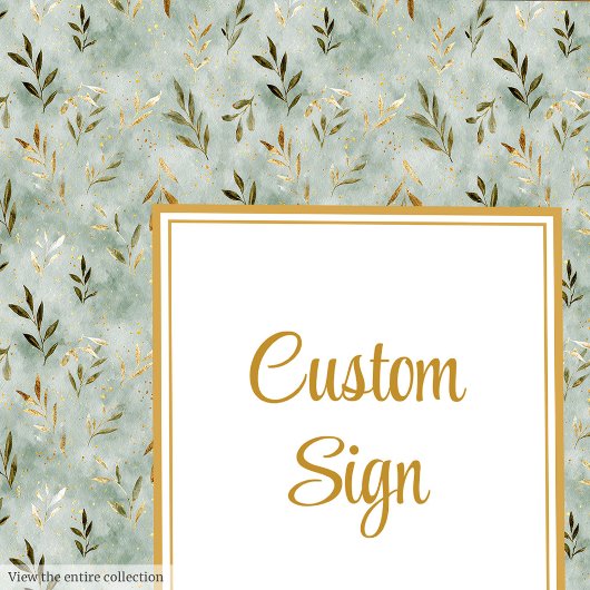 Charming Sage Green Gold Leaves Wedding Custom  ポスター