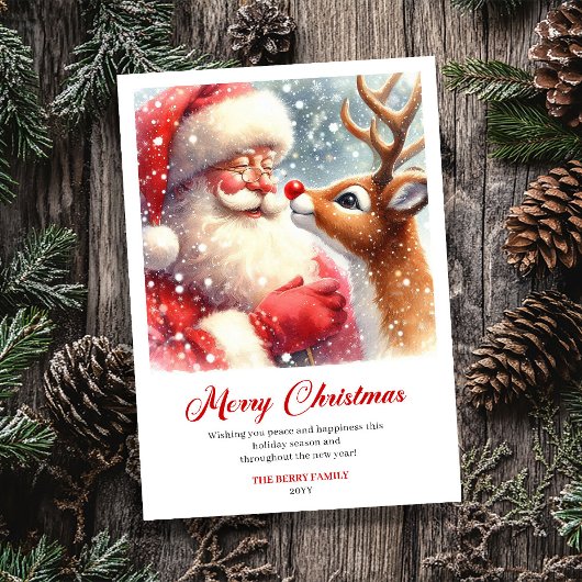 Charming Santa And Rudolph Scene Christmas Greetin シーズンカード