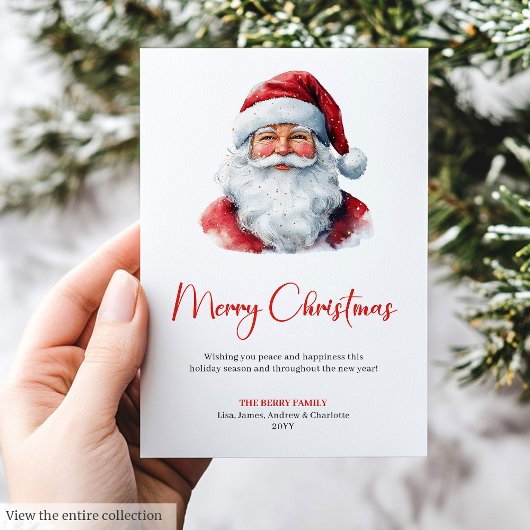 Charming Santa Claus Red Green Rustic Holiday Card シーズンカード