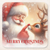 Charming Santa Claus Rudolph Holiday Coasters スクエアペーパーコースター (正面)