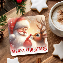Charming Santa Claus Rudolph Holiday Coasters スクエアペーパーコースター