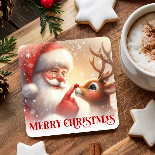 Charming Santa Claus Rudolph Holiday Coasters スクエアペーパーコースター