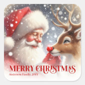 Charming Santa Claus Rudolph Personalized Kids   スクエアシール (正面)