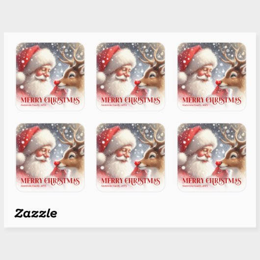 Charming Santa Claus Rudolph Personalized Kids   スクエアシール (シート)