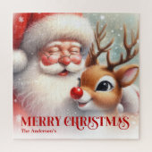 Charming Santa Claus Rudolph Personalized Kids Gif ジグソーパズル (縦)