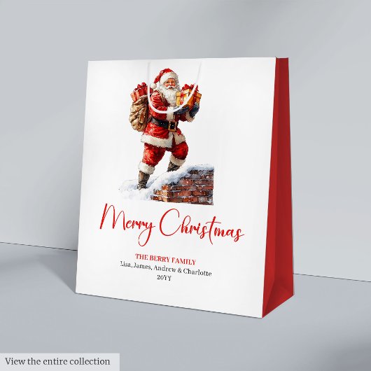Charming Santa Claus Stylish Watercolor Gift Bags ミディアムペーパーバッグ