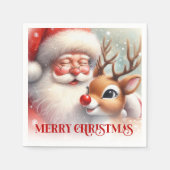 Charming Santa Rudolph Holiday Dinner Napkins スタンダードカクテルナプキン (正面)