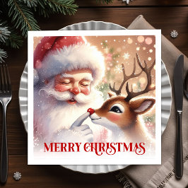Charming Santa Rudolph Holiday Napkins Christmas スタンダードカクテルナプキン