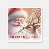 Charming Santa Rudolph Holiday Napkins Christmas スタンダードカクテルナプキン (正面)
