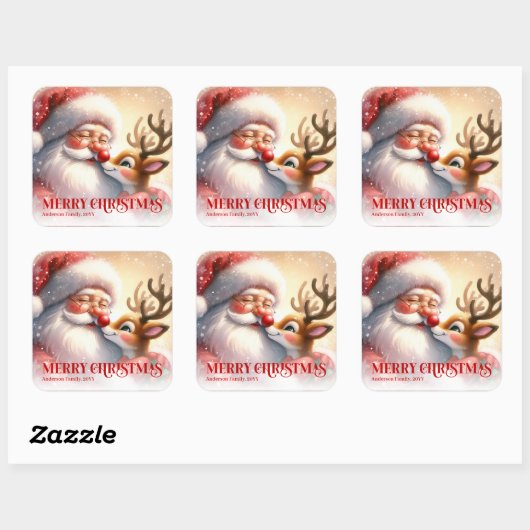 Charming Santa Rudolph Personalized Christmas Kids スクエアシール (シート)