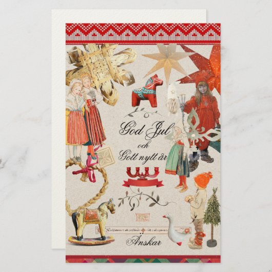 Charming Scandinavian Folk Christmas Wallpaper – V 便箋 (正面/裏面)