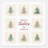 Charming Scandinavian Nordic Style Christmas Trees スクエアシール (正面)