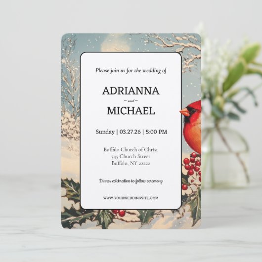 Charming Seasonal Wedding Featuring Red Cardinal 招待状 (スタンド正面)