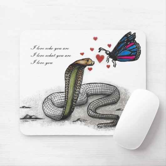 Charming Snake and Butterfly Love Mousepad マウスパッド (マウス)
