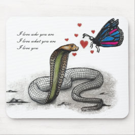 Charming Snake and Butterfly Love Mousepad マウスパッド