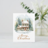 Charming Snow-Covered Christmas Farmhouse シーズンポストカード (スタンド正面)