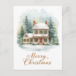 Charming Snow-Covered Christmas Farmhouse シーズンポストカード