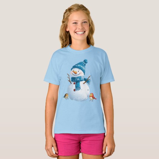 Charming Snowman" Winter Holiday Kids' T-Shirt Tシャツ (正面フル)