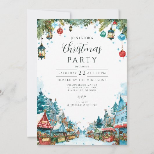 Charming Snowy Cottages Christmas 招待状 (正面)