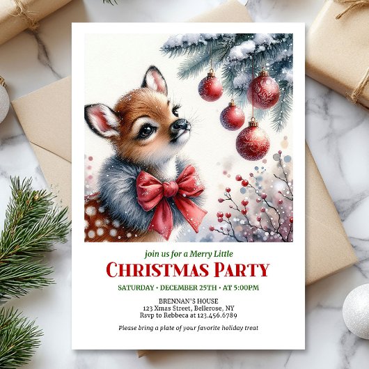 Charming snowy forest baby deer Christmas invite  招待状