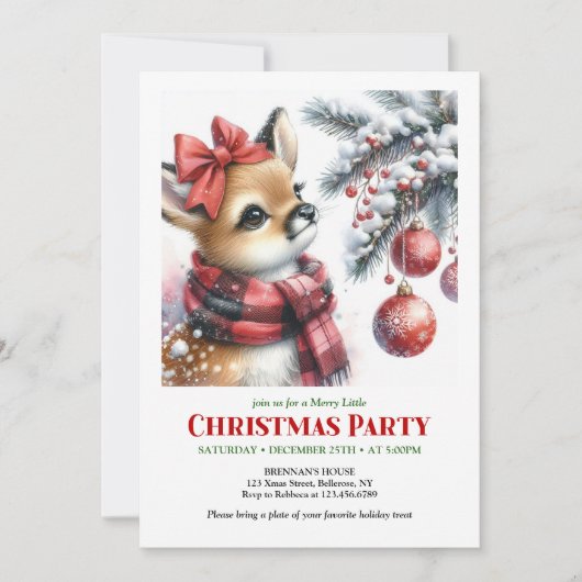 Charming snowy forest baby deer Christmas invite  招待状 (正面)