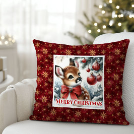 Charming snowy scene baby deer kids room decor  クッション