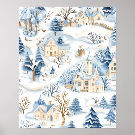 Charming Snowy Village with Woodland Animals ポスター (正面)