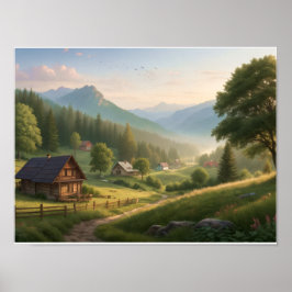 Charming Spring Village Path – Cozy Cottage Art ポスター