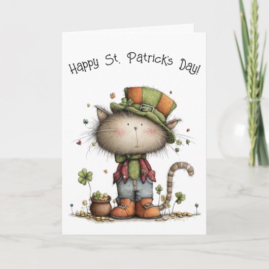 Charming St. Patrick’s Day Cat and Pot of Gold カード (正面)