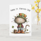 Charming St. Patrick’s Day Cat and Pot of Gold カード (黄色い花)